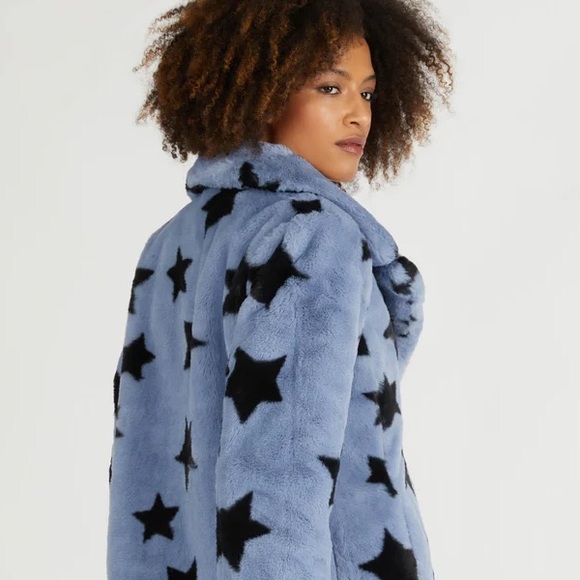 NVLT Star Print Faux Fur Jacket ✨ Blue Size Small - Picture 12 of 13